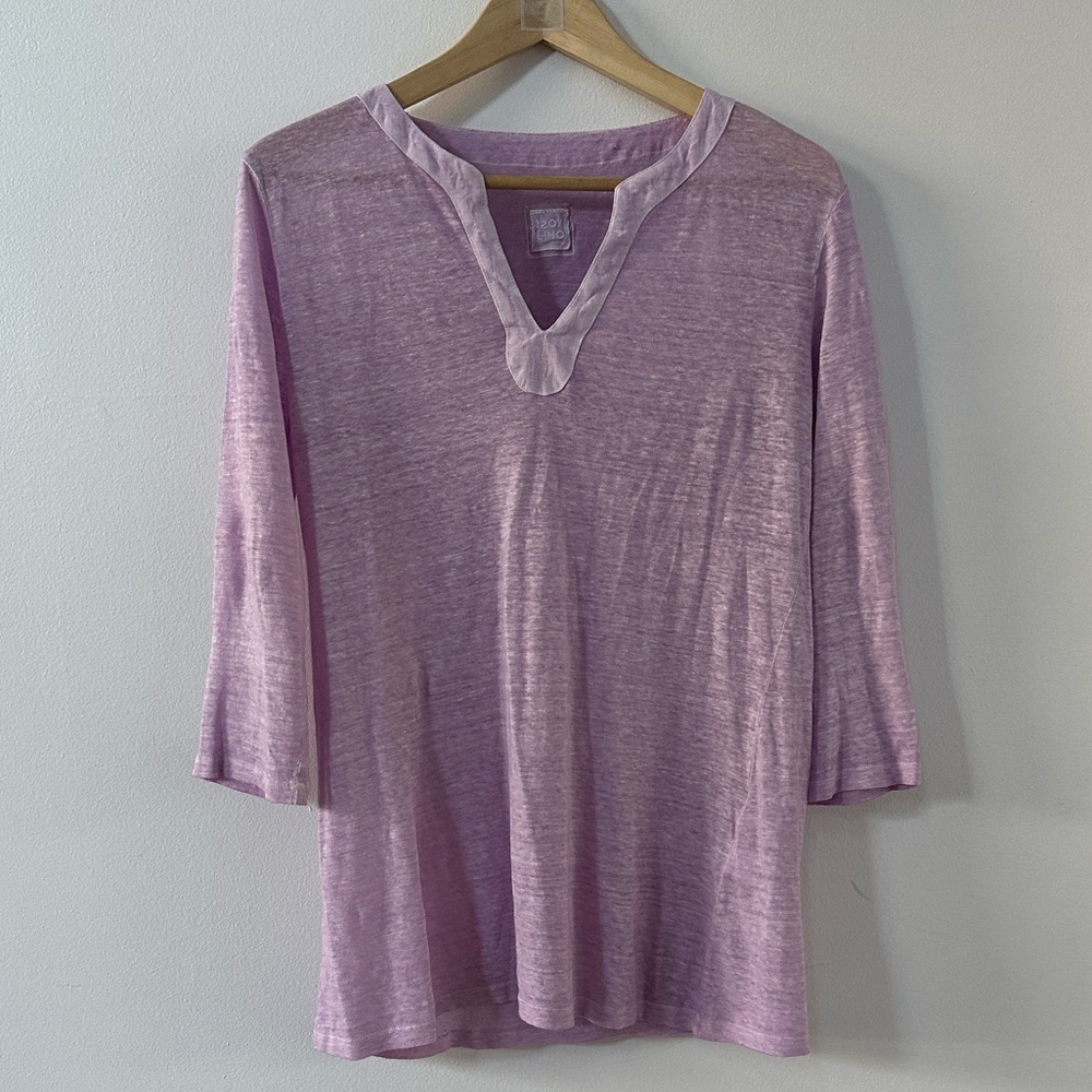 120% Lino Soft Lilac V-Neck Tunic Top Sz XL